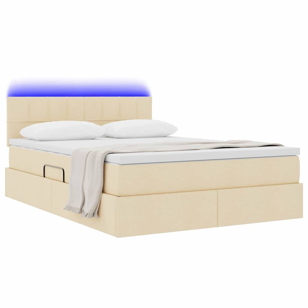vidaXL LED-Speicherbett mit Matratze Creme 140 x 200 cm Stoff