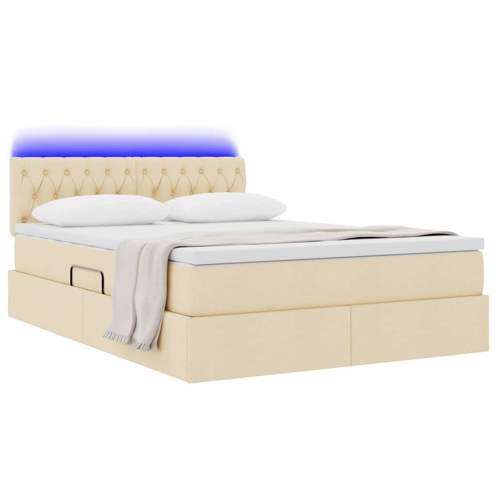 vidaXL LED-Speicherbett mit Matratze Creme 140 x 200 cm Stoff