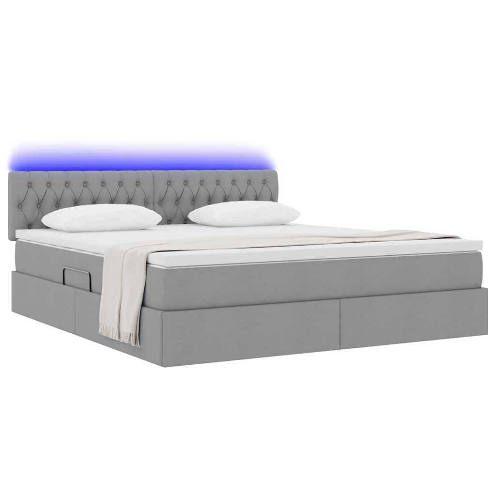 vidaXL LED-Speicherbett mit Matratze Hellgrau 180 x 200 cm Stoff