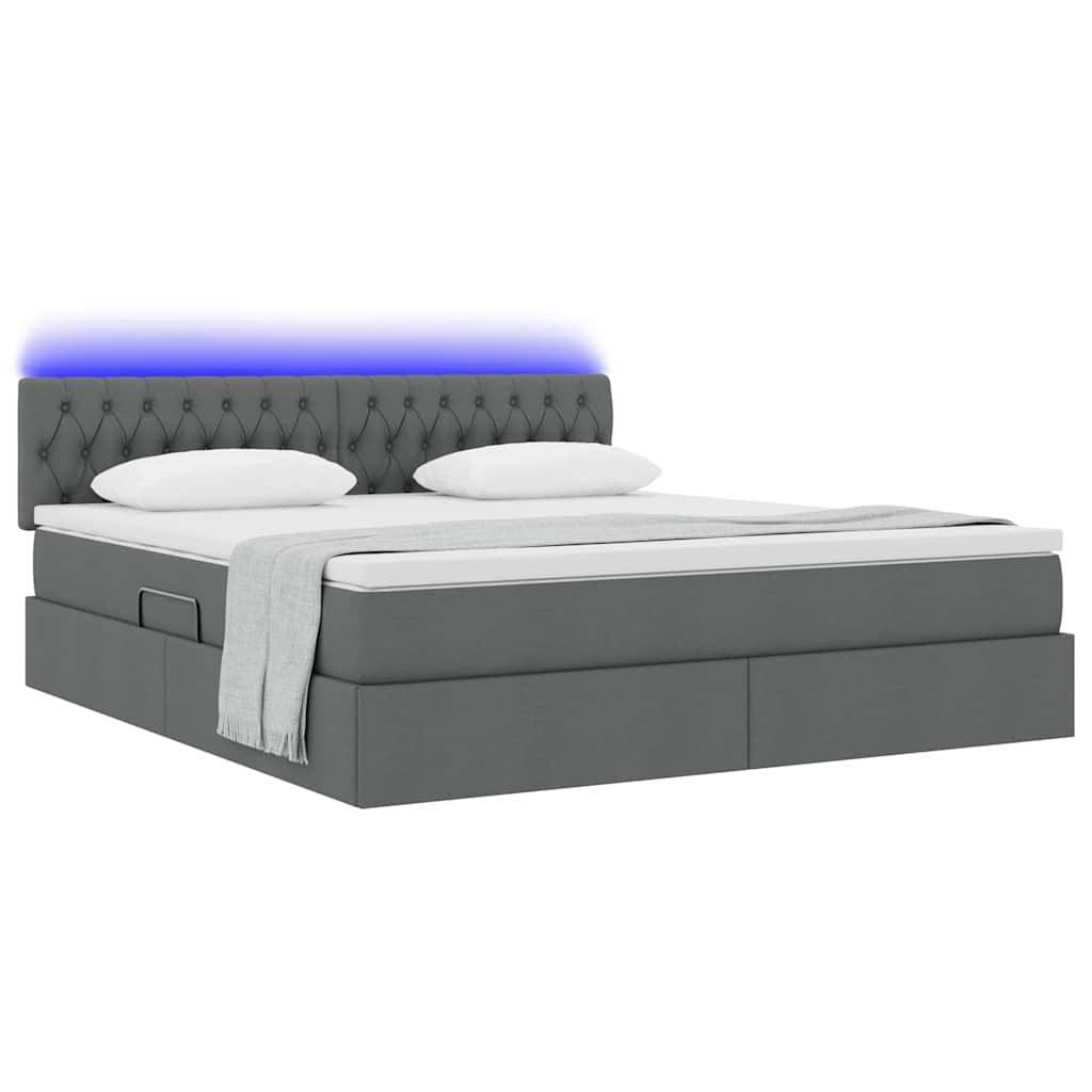 vidaXL Bett mit Stauraum und LED mit LED Dunkelgrau 180 x 200 cm Stoff