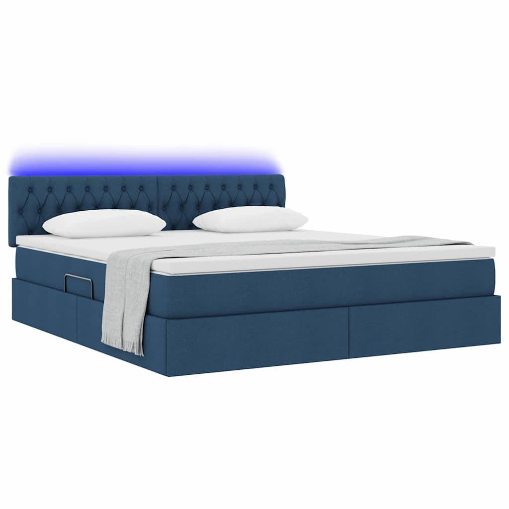 vidaXL LED-Speicherbett mit Matratze Blau 180 x 200 cm Stoff