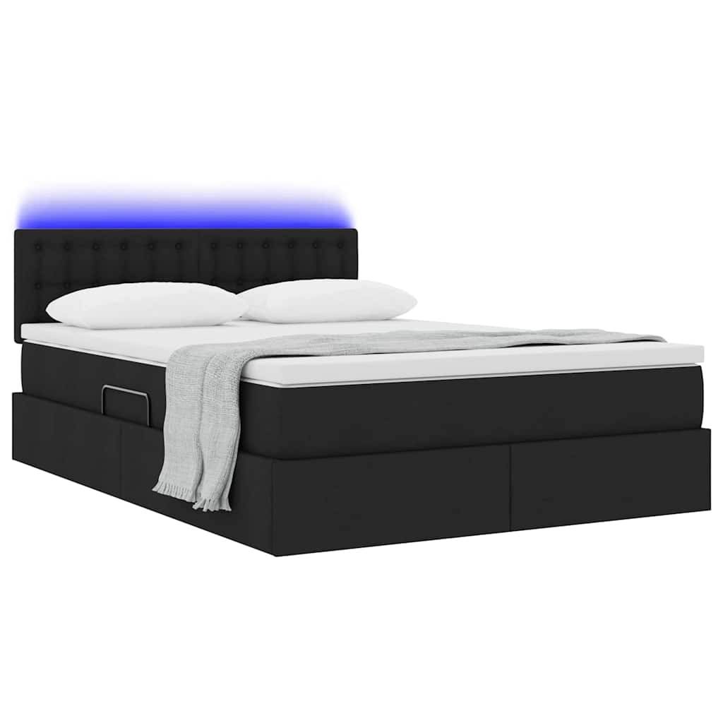 vidaXL LED-Speicherbett mit Matratze Schwarz 140 x 200 cm Stoff