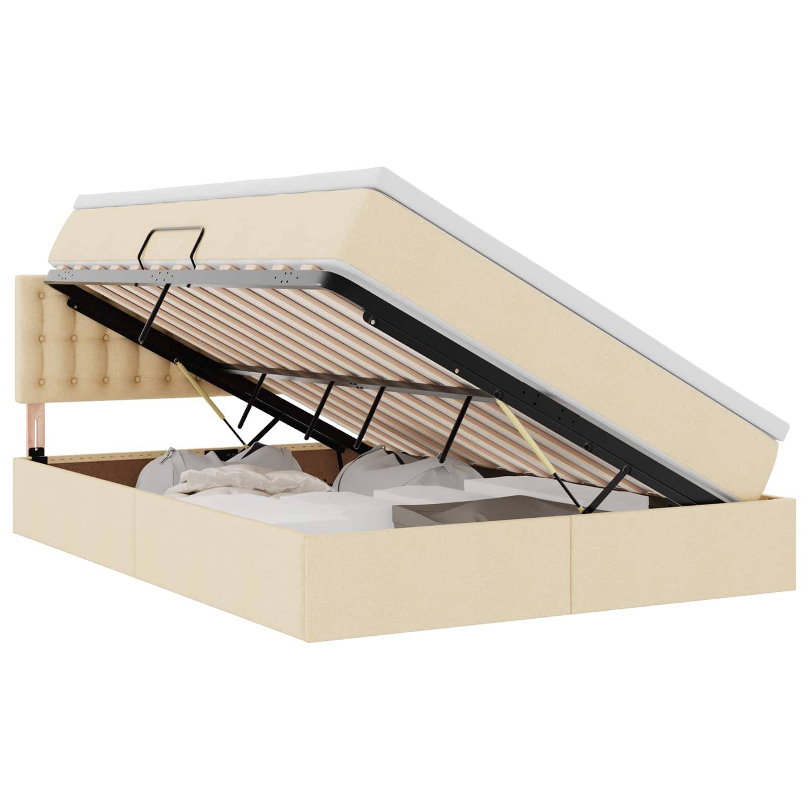 vidaXL LED-Speicherbett mit Matratze Creme 140 x 200 cm Stoff