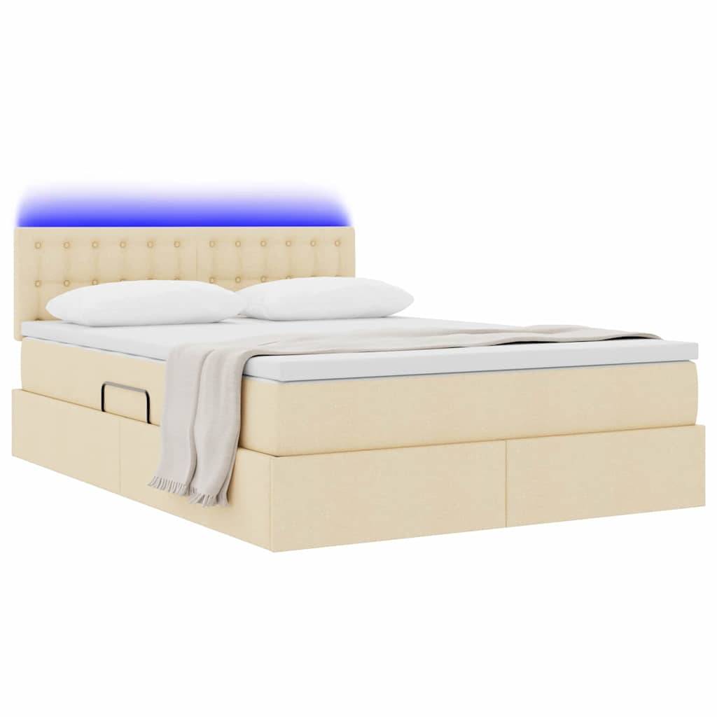 vidaXL LED-Speicherbett mit Matratze Creme 140 x 190 cm Stoff