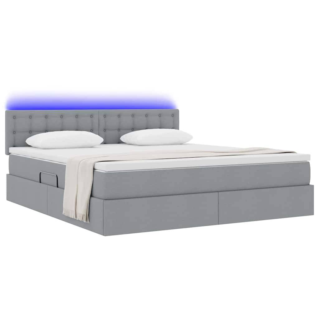 vidaXL LED-Speicherbett mit Matratze Hellgrau 160 x 200 cm Stoff