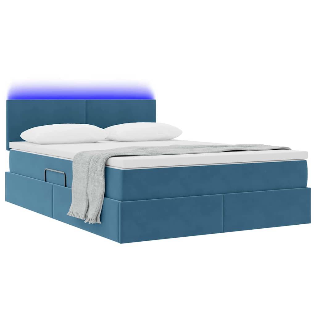 vidaXL LED-Speicherbett mit Matratze Dunkelblau 140 x 200 cm Samt