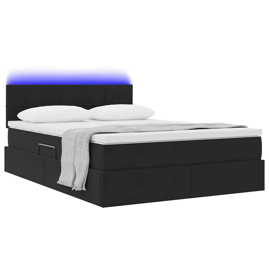 vidaXL LED-Speicherbett mit Matratze Schwarz 140 x 190 cm Samt
