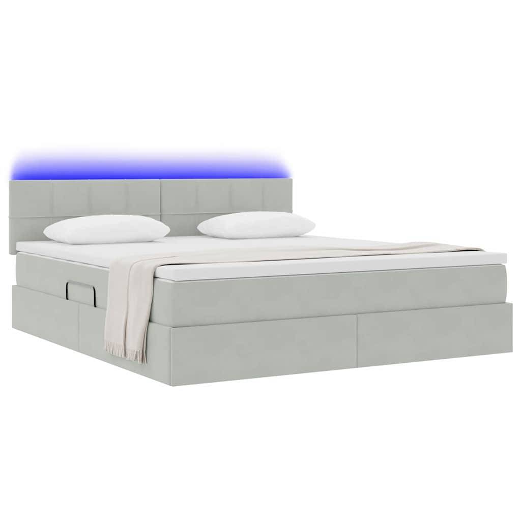 vidaXL LED-Speicherbett mit Matratze Hellgrau 180 x 200 cm Samt