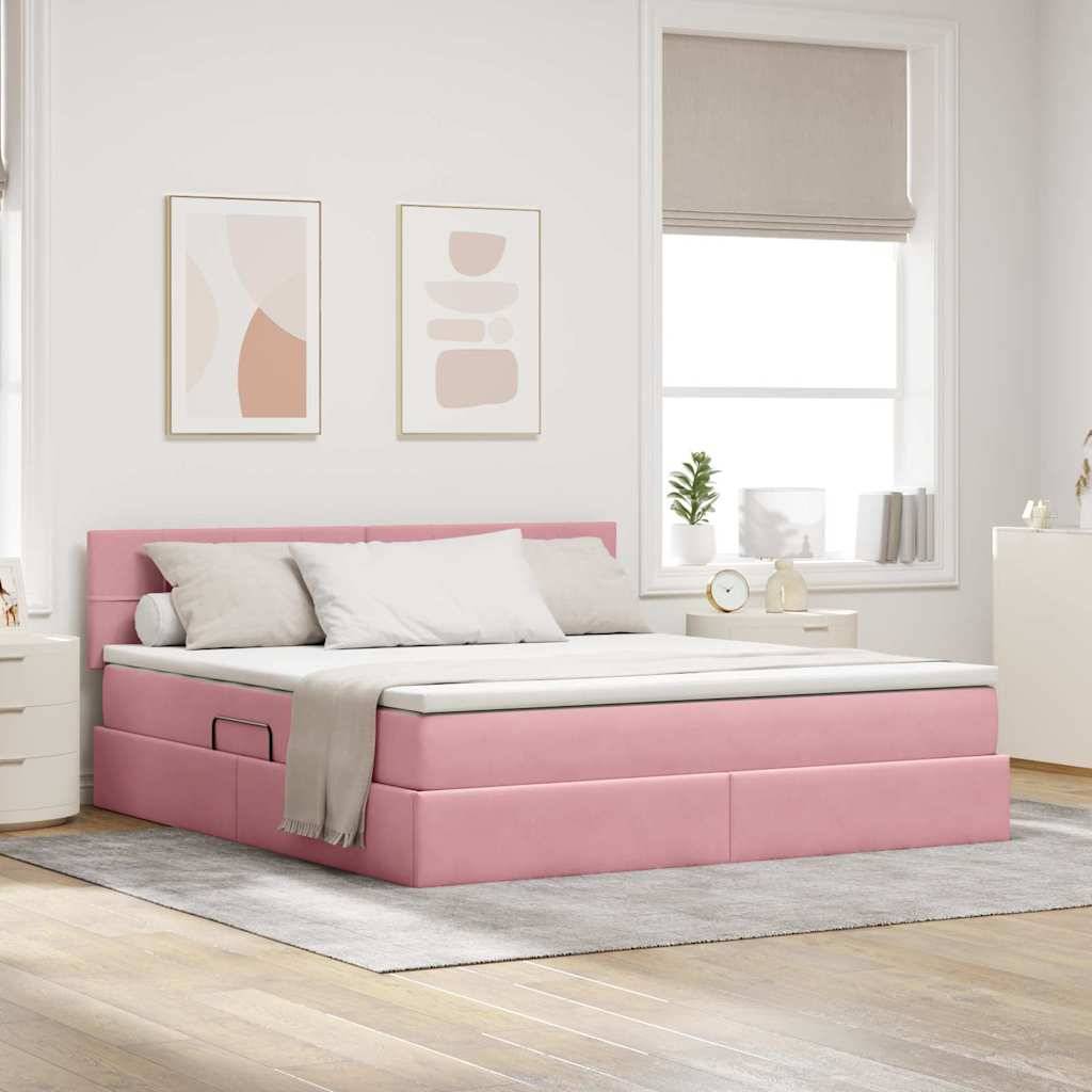 vidaXL LED-Speicherbett mit Matratze Rosa 180 x 200 cm Samt