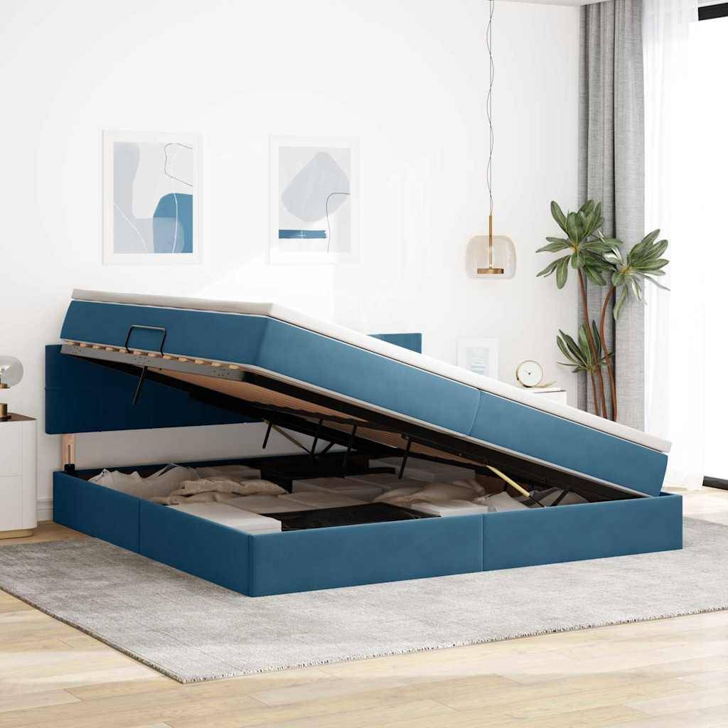 vidaXL Aufbewahrungsbett mit Matratze Dunkelblau 200 x 200 cm Samt