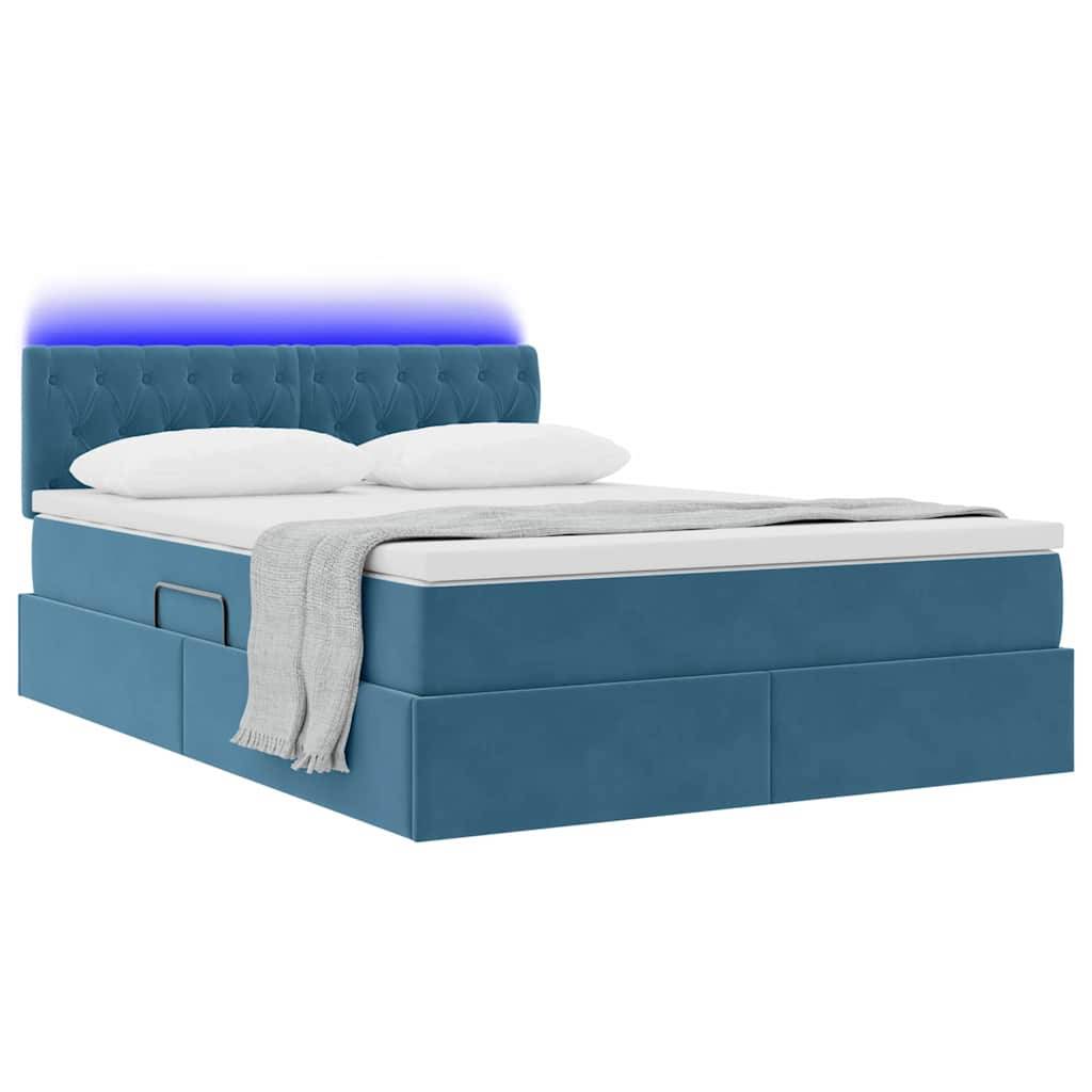 vidaXL LED-Speicherbett mit Matratze Dunkelblau 140 x 200 cm Samt