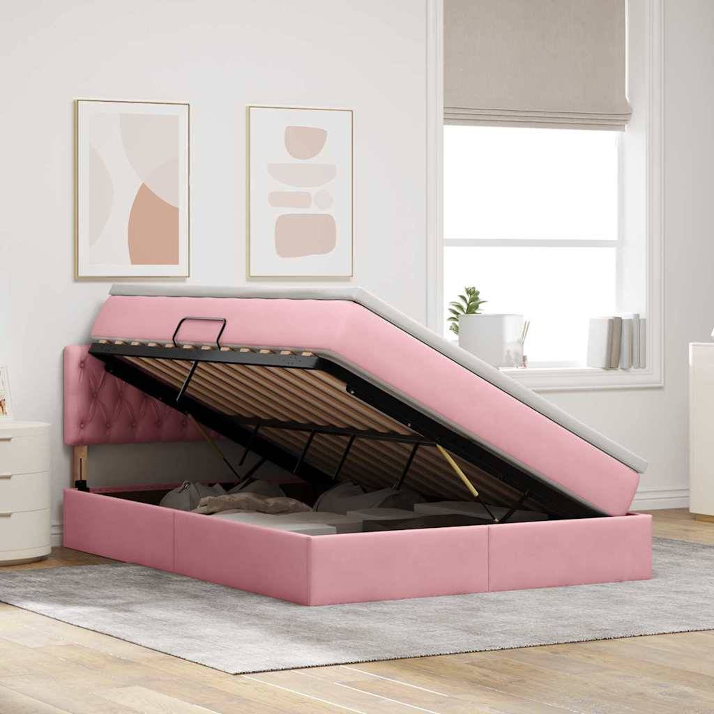 vidaXL LED-Speicherbett mit Matratze Rosa 140 x 200 cm Samt