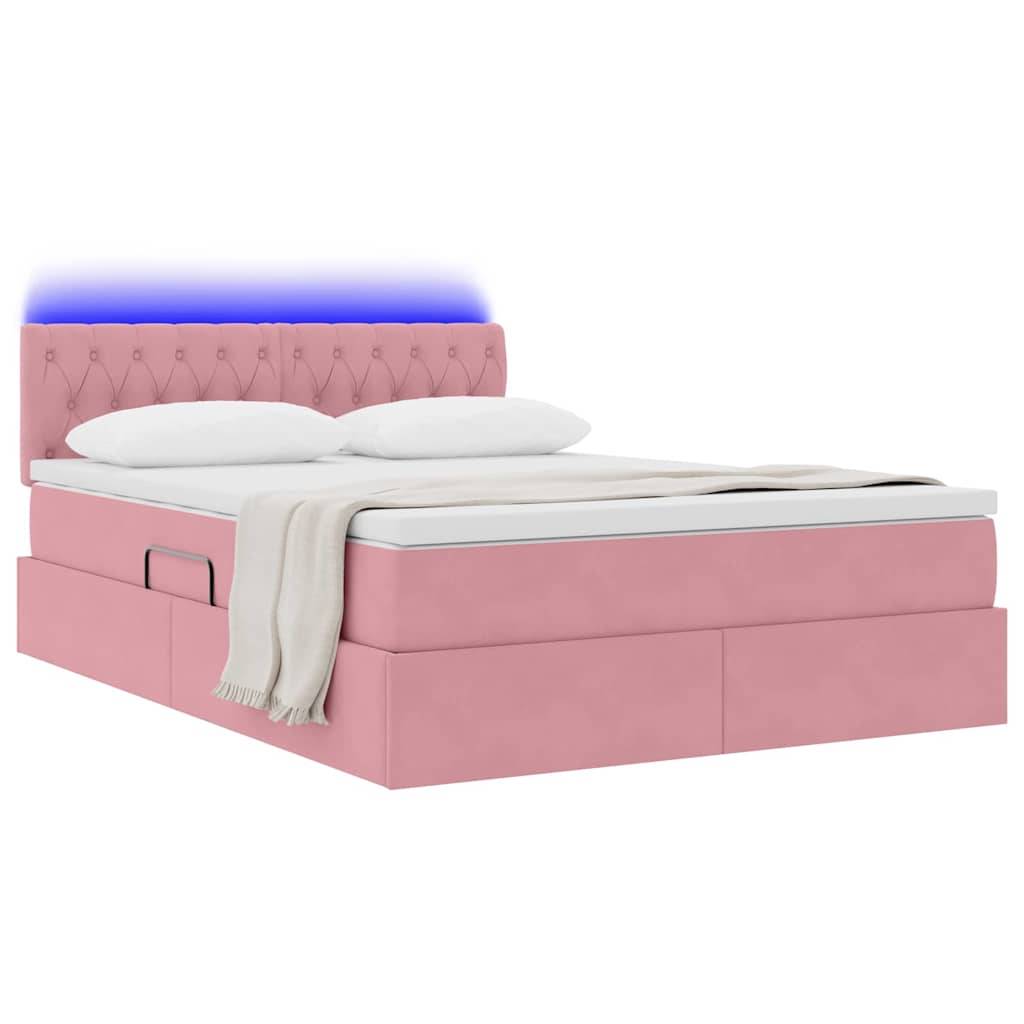 vidaXL LED-Speicherbett mit Matratze Rosa 140 x 200 cm Samt