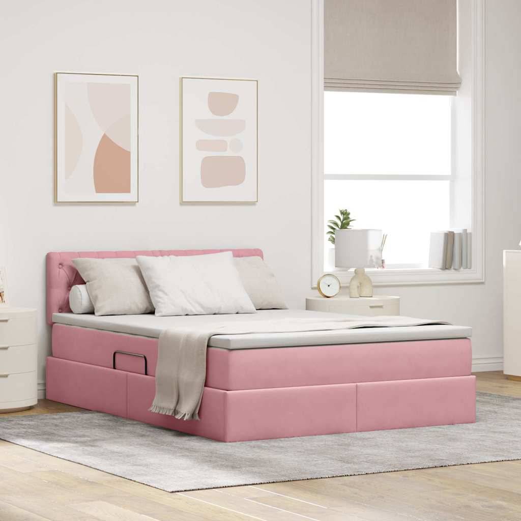 vidaXL LED-Speicherbett mit Matratze Rosa 140 x 200 cm Samt