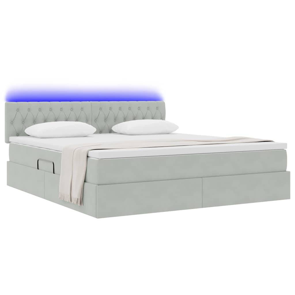vidaXL LED-Speicherbett mit Matratze Hellgrau 160 x 200 cm Samt