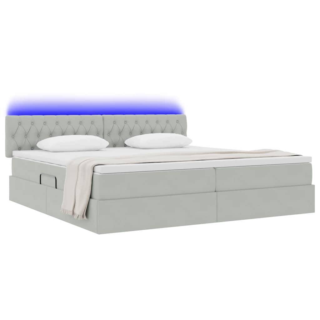 vidaXL LED-Speicherbett mit Matratze Hellgrau 200 x 200 cm Samt