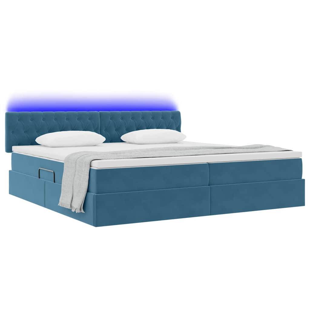 vidaXL LED-Speicherbett mit Matratze Dunkelblau 200 x 200 cm Samt
