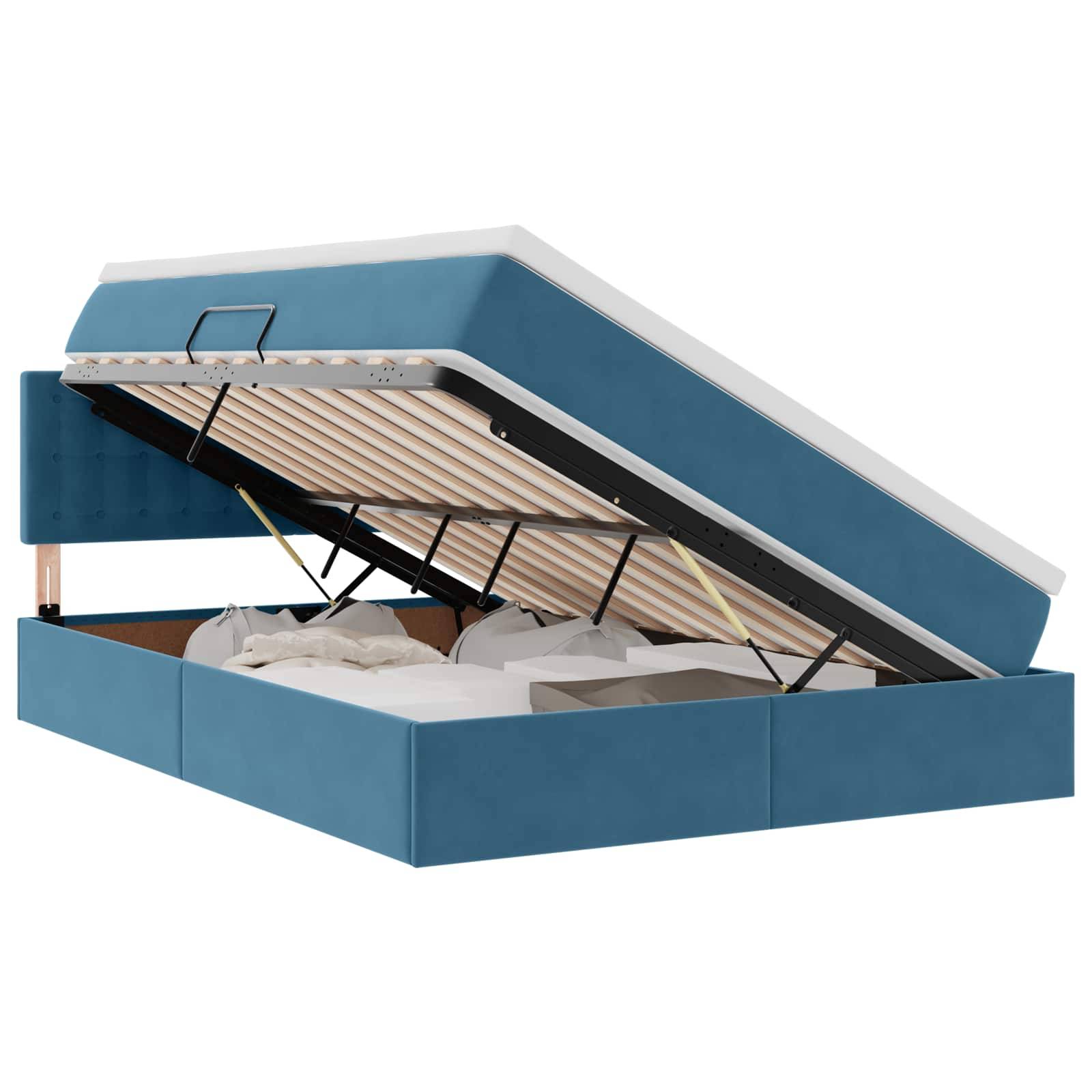 vidaXL LED-Speicherbett mit Matratze Dunkelblau 140 x 200 cm Samt