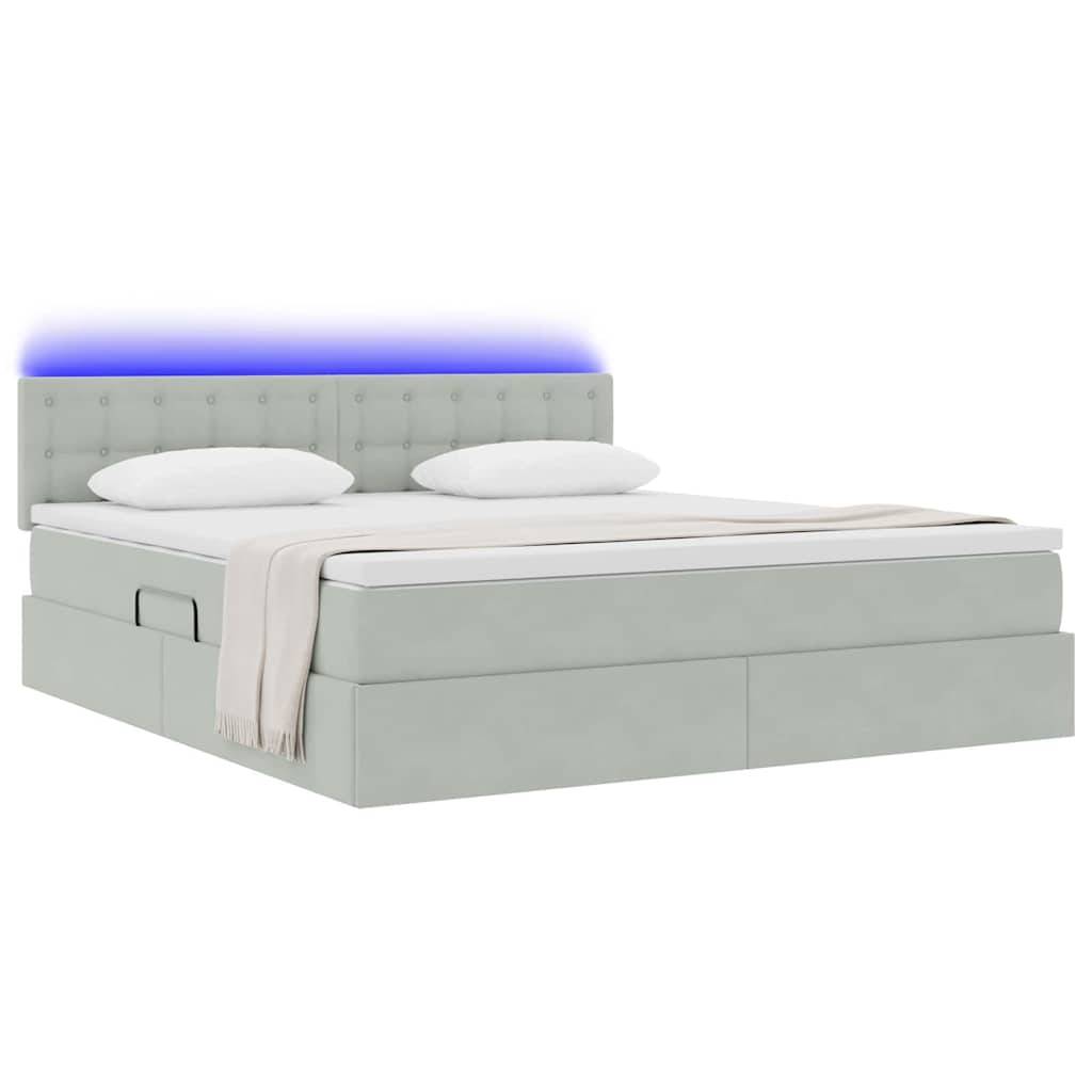 vidaXL LED-Speicherbett mit Matratze Hellgrau 160 x 200 cm Samt