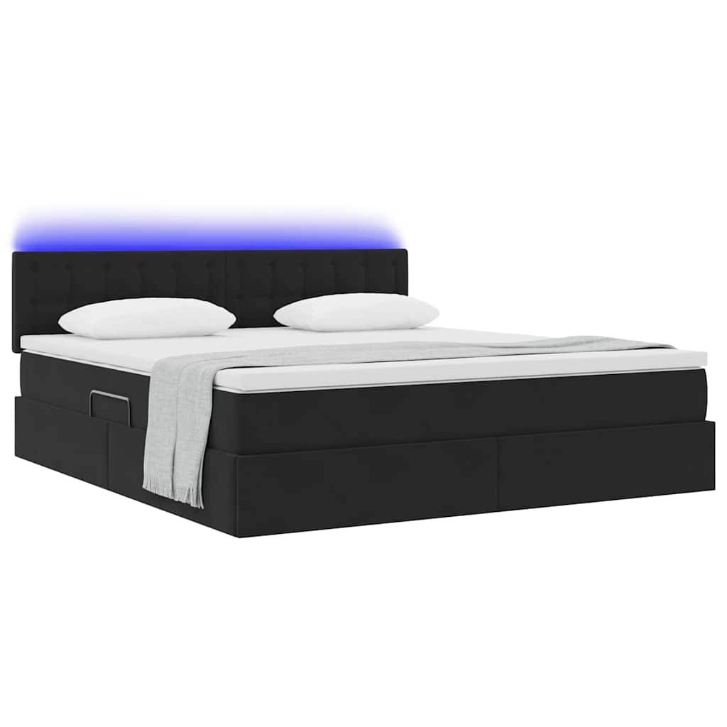 vidaXL LED-Speicherbett mit Matratze Schwarz 180 x 200 cm Samt