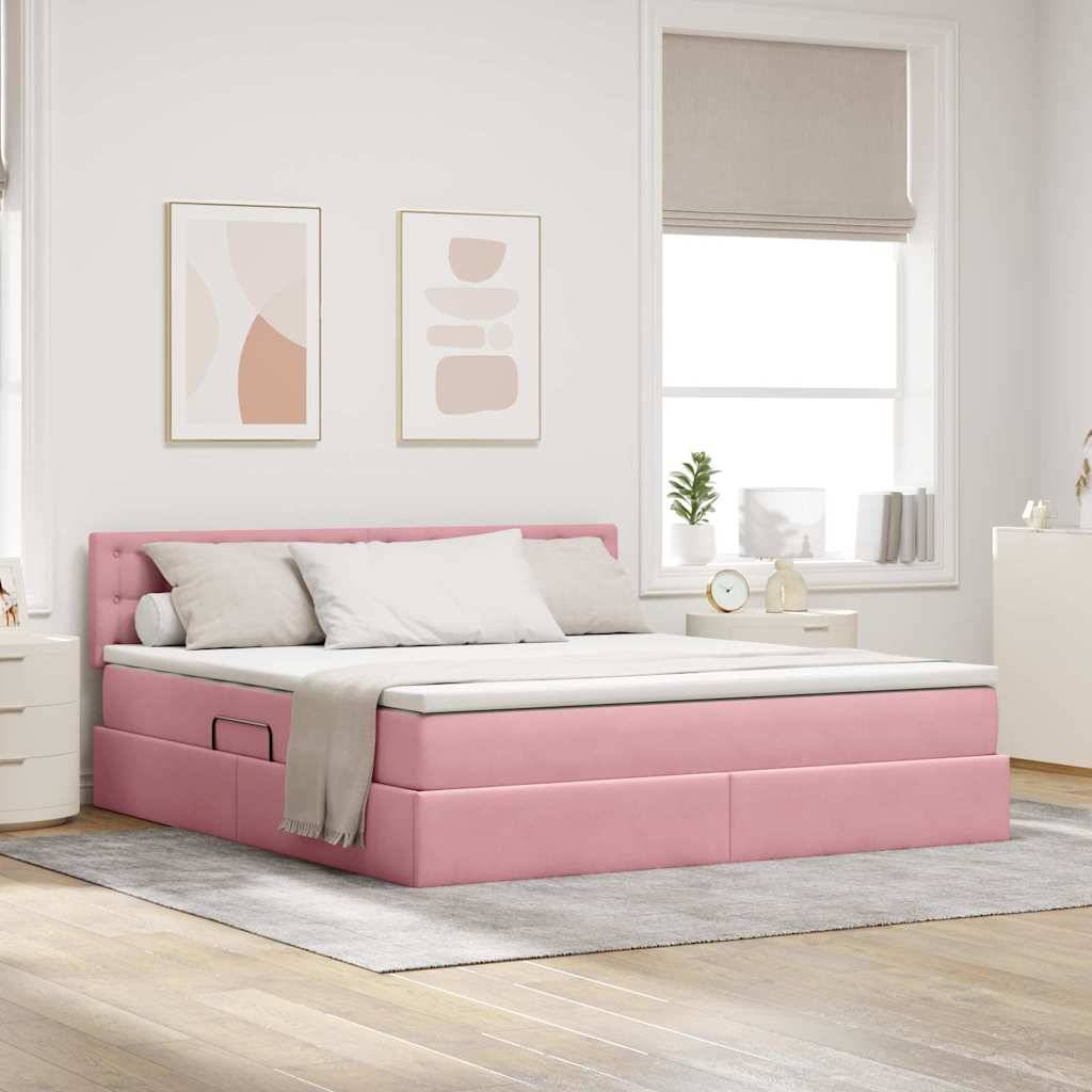 vidaXL LED-Speicherbett mit Matratze Rosa 160 x 200 cm Samt