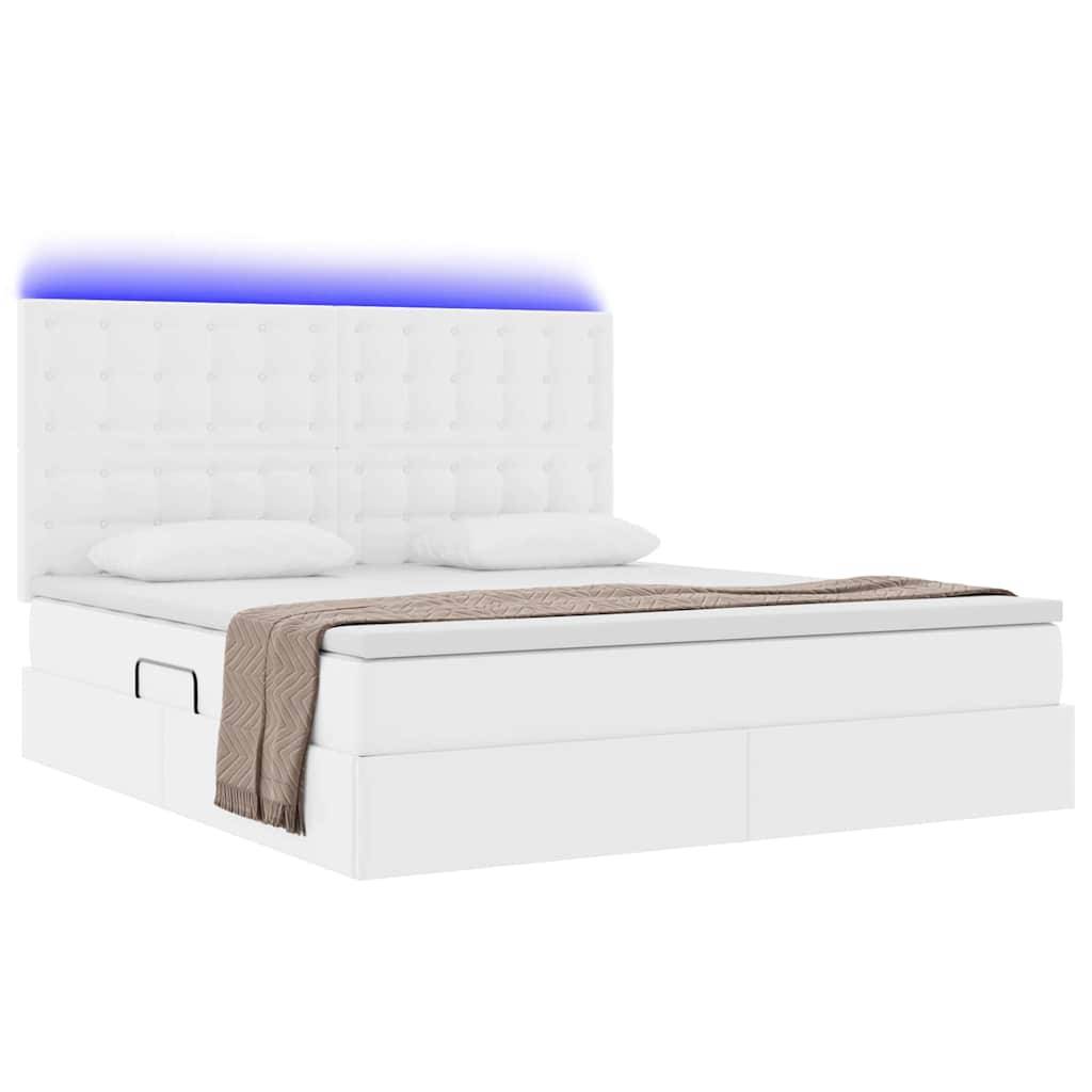 vidaXL Bett mit Stauraum und LED Reinweiß 160 x 200 cm Kunstleder
