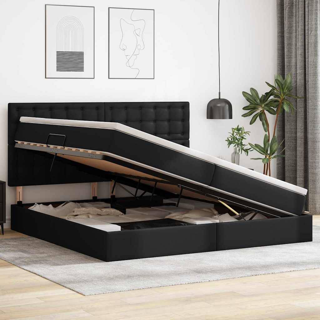 vidaXL Aufbewahrungsbett mit Kopfteil Schwarz 200 x 200 cm Kunstleder
