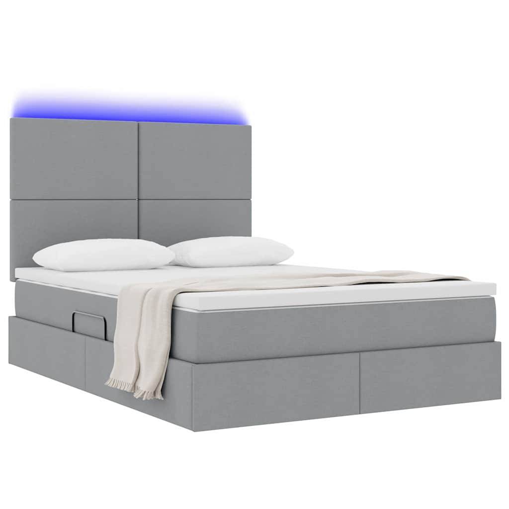 vidaXL LED-Speicherbett mit Matratze Hellgrau 140 x 200 cm Stoff