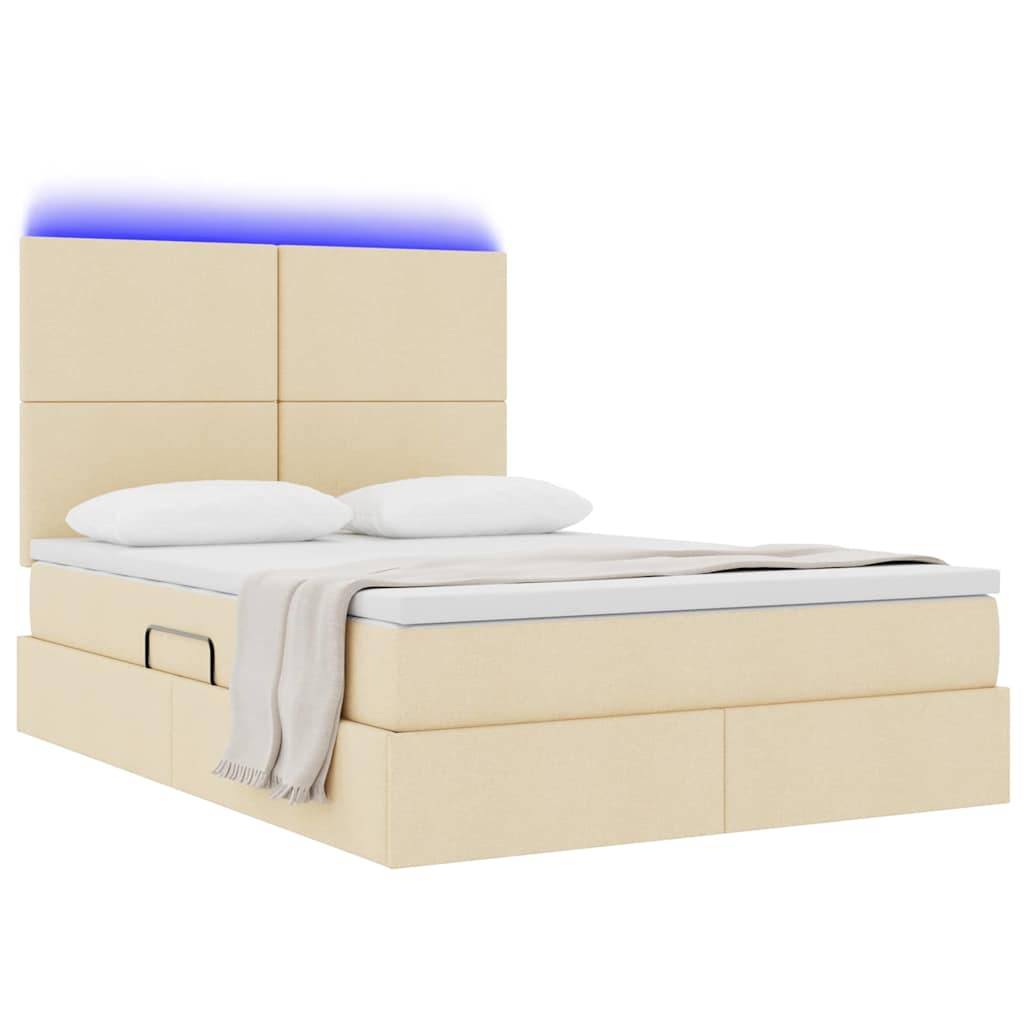 vidaXL LED-Speicherbett mit Matratze Creme 140 x 200 cm Stoff