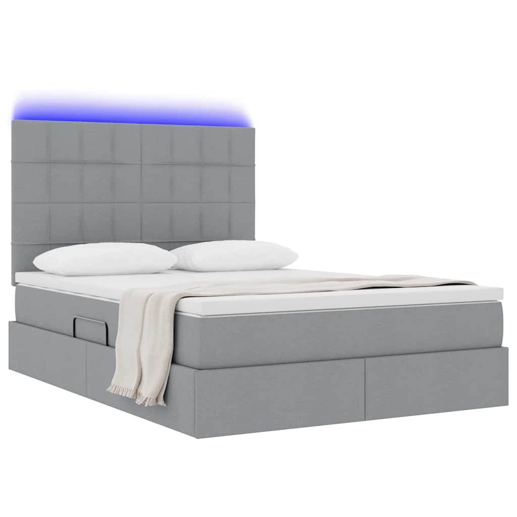 vidaXL LED-Speicherbett mit Matratze Hellgrau 140 x 190 cm Stoff
