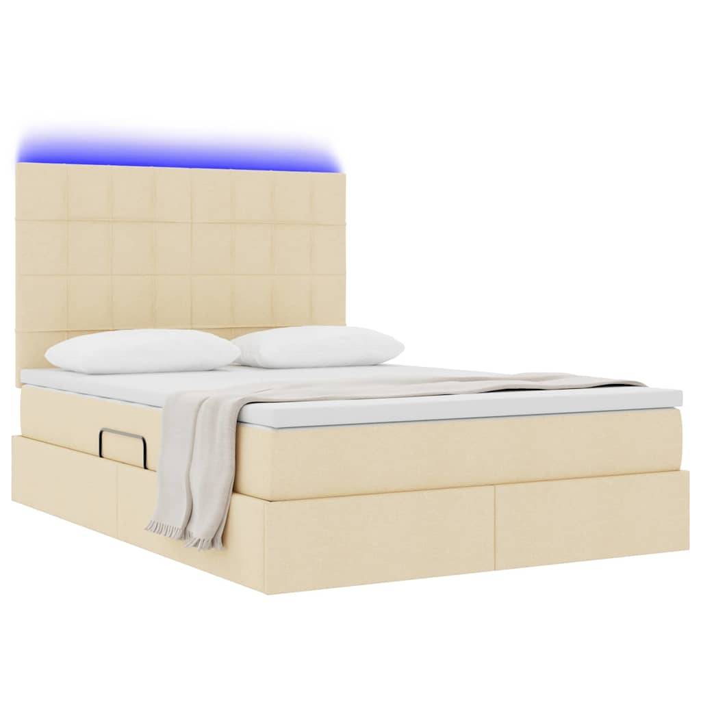 vidaXL LED-Speicherbett mit Matratze Creme 140 x 200 cm Stoff
