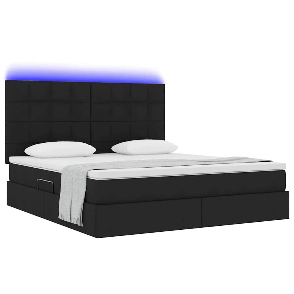 vidaXL LED-Speicherbett mit Matratze Schwarz 180 x 200 cm Stoff