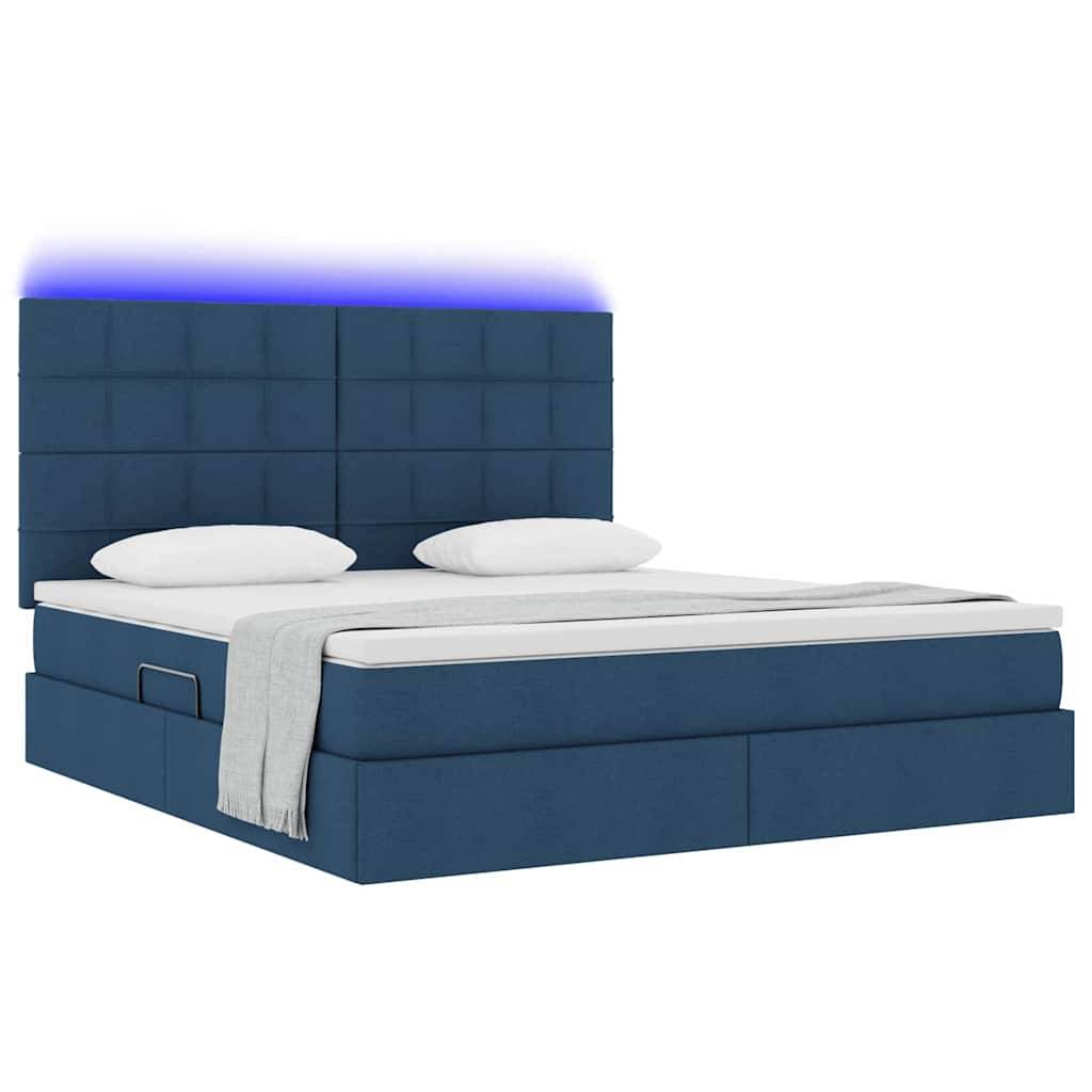 vidaXL LED-Speicherbett mit Matratze Blau 180 x 200 cm Stoff