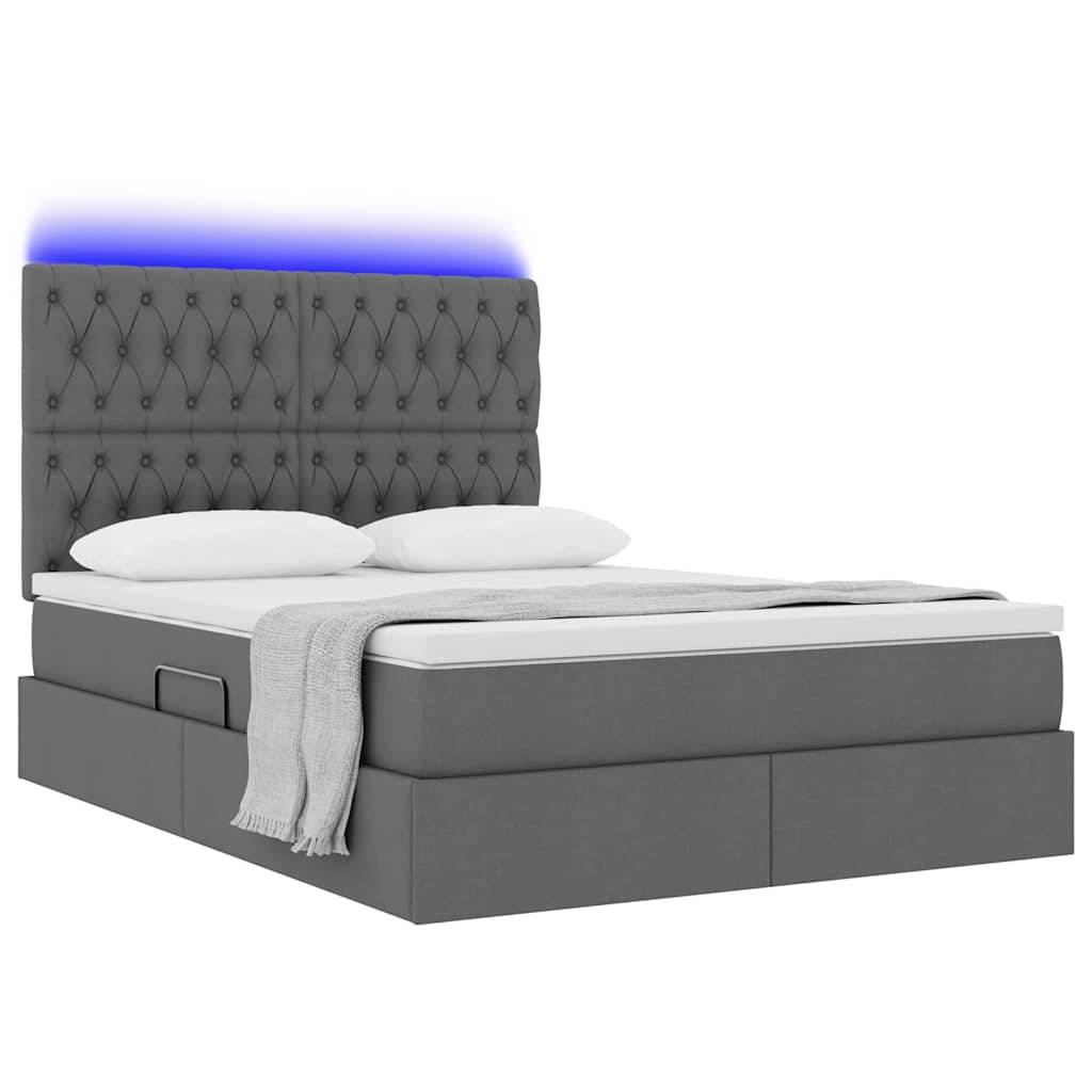 vidaXL LED-Speicherbett mit Matratze Dunkelgrau 140 x 200 cm Stoff