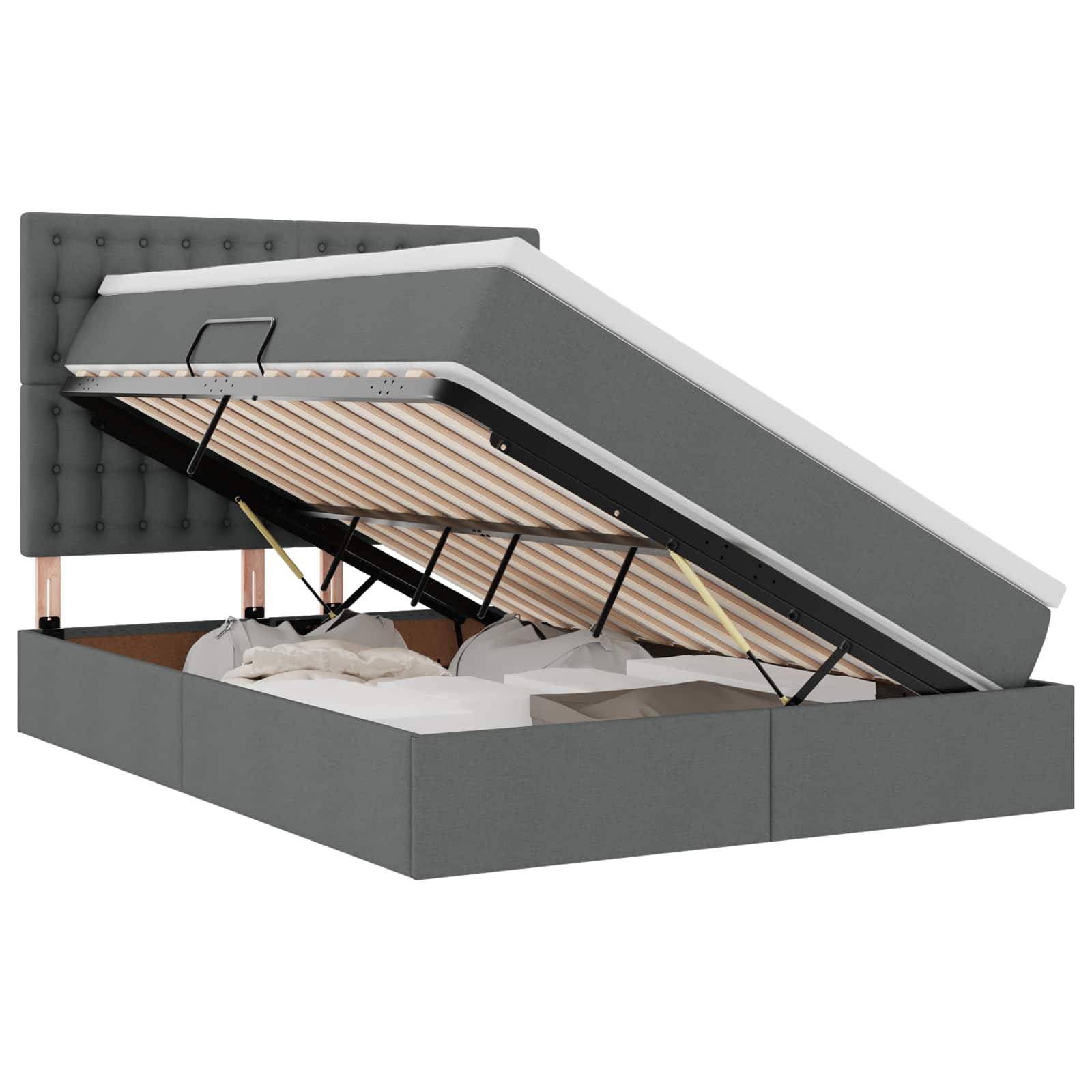 vidaXL Aufbewahrungsbett mit Matratze Dunkelgrau 140 x 200 cm Stoff