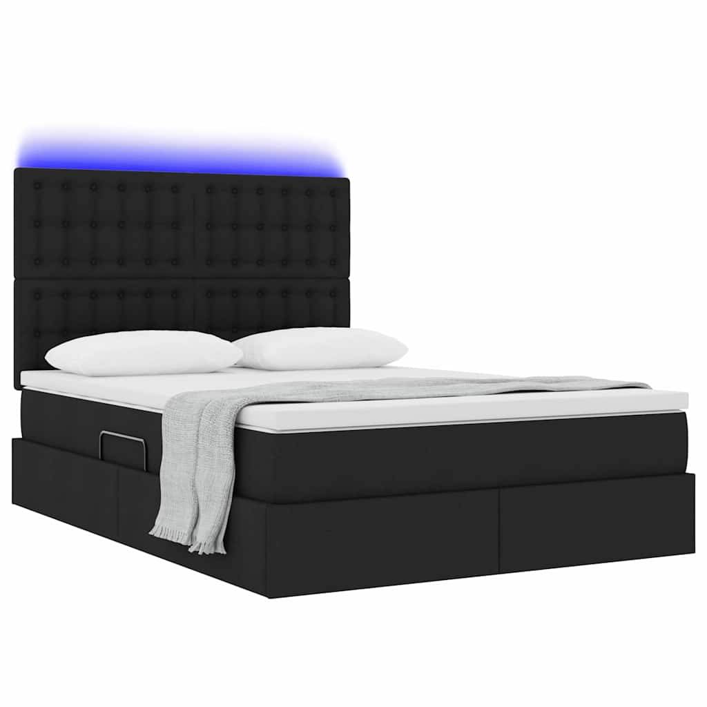 vidaXL LED-Speicherbett mit Matratze Schwarz 140 x 190 cm Stoff