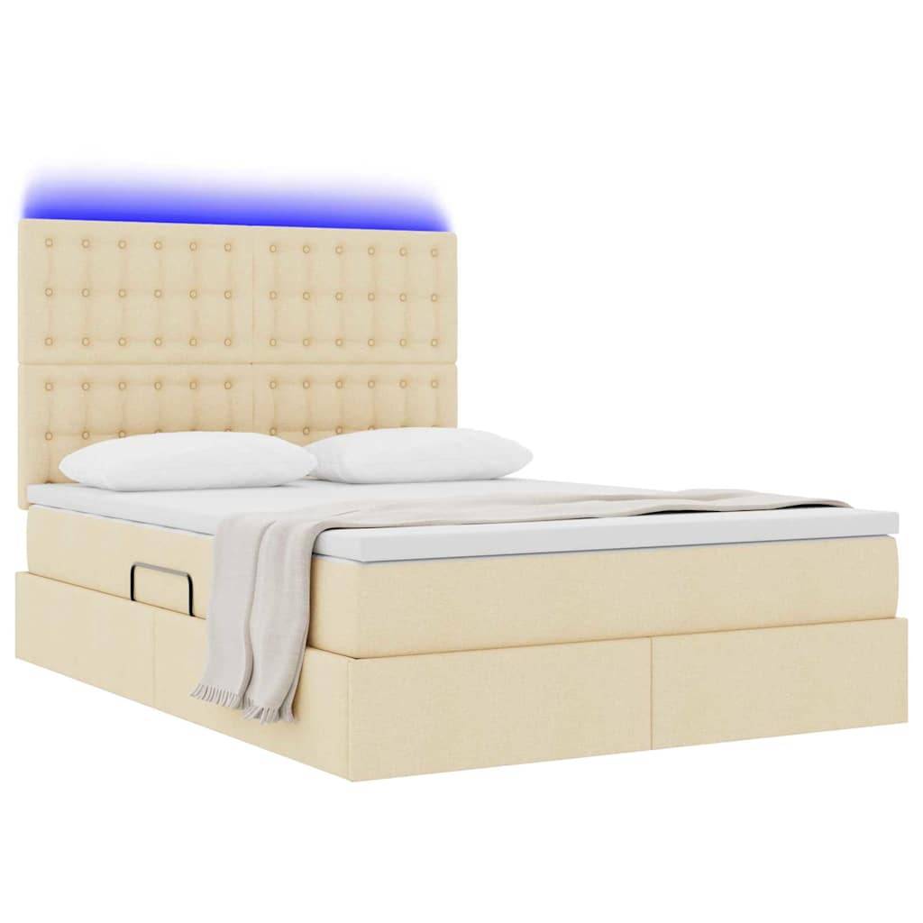 vidaXL LED-Speicherbett mit Matratze Creme 140 x 190 cm Stoff