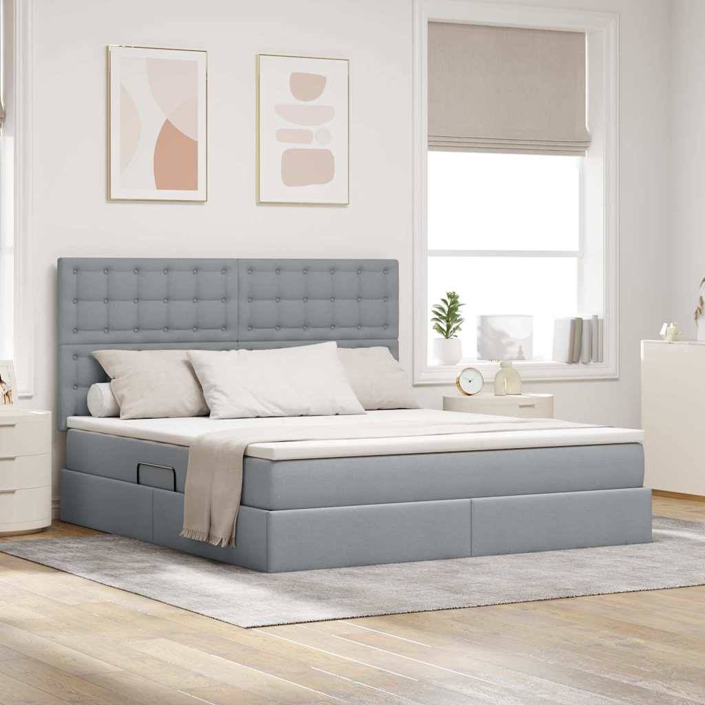 vidaXL Aufbewahrungsbett mit Matratze Hellgrau 180 x 200 cm Stoff