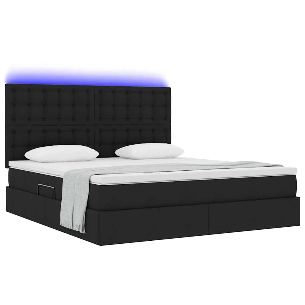 vidaXL LED-Speicherbett mit Matratze Schwarz 180 x 200 cm Stoff
