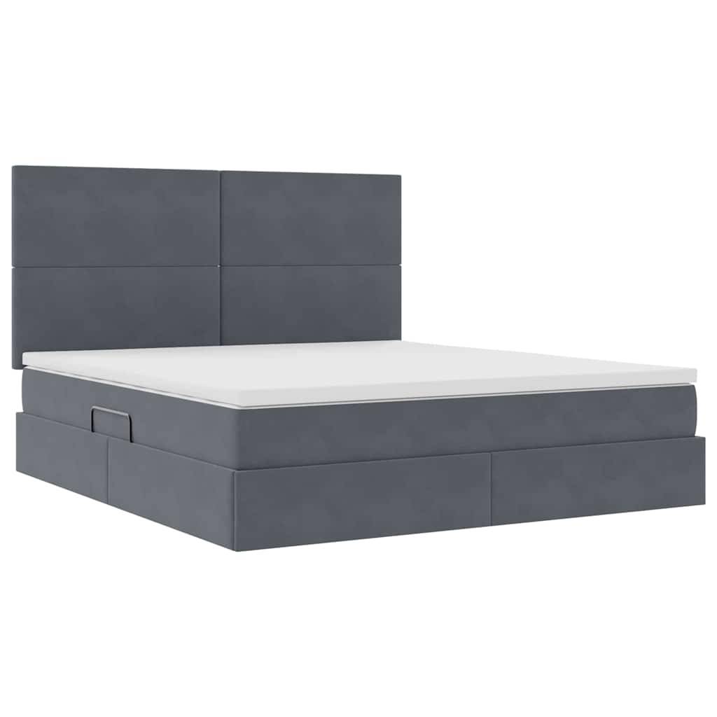 vidaXL LED-Speicherbett mit Matratze Dunkelgrau 160 x 200 cm Samt
