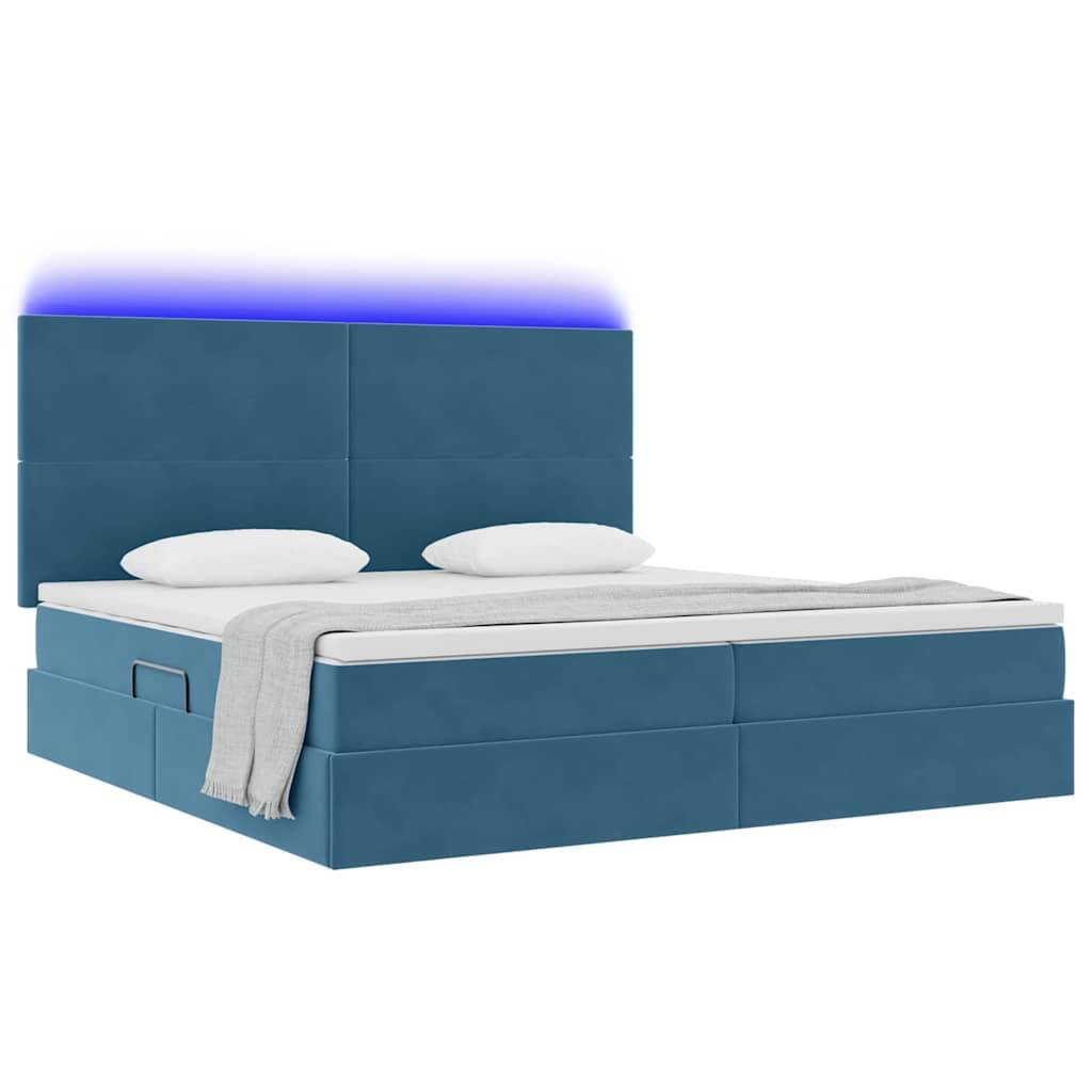 vidaXL LED-Speicherbett mit Matratze Dunkelblau 200 x 200 cm Samt