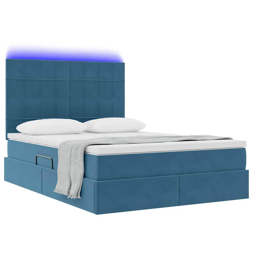 vidaXL LED-Speicherbett mit Matratze Dunkelblau 140 x 200 cm Samt