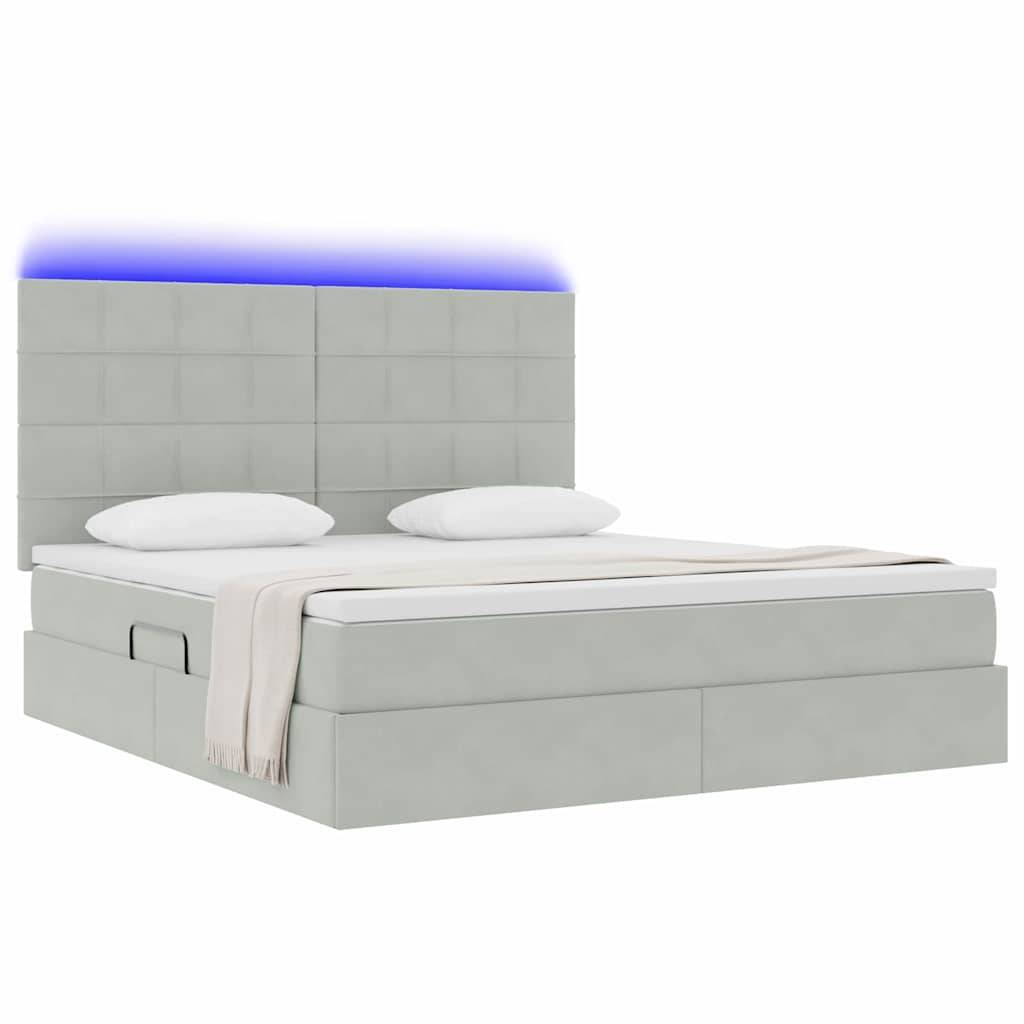 vidaXL LED-Speicherbett mit Matratze Hellgrau 160 x 200 cm Samt
