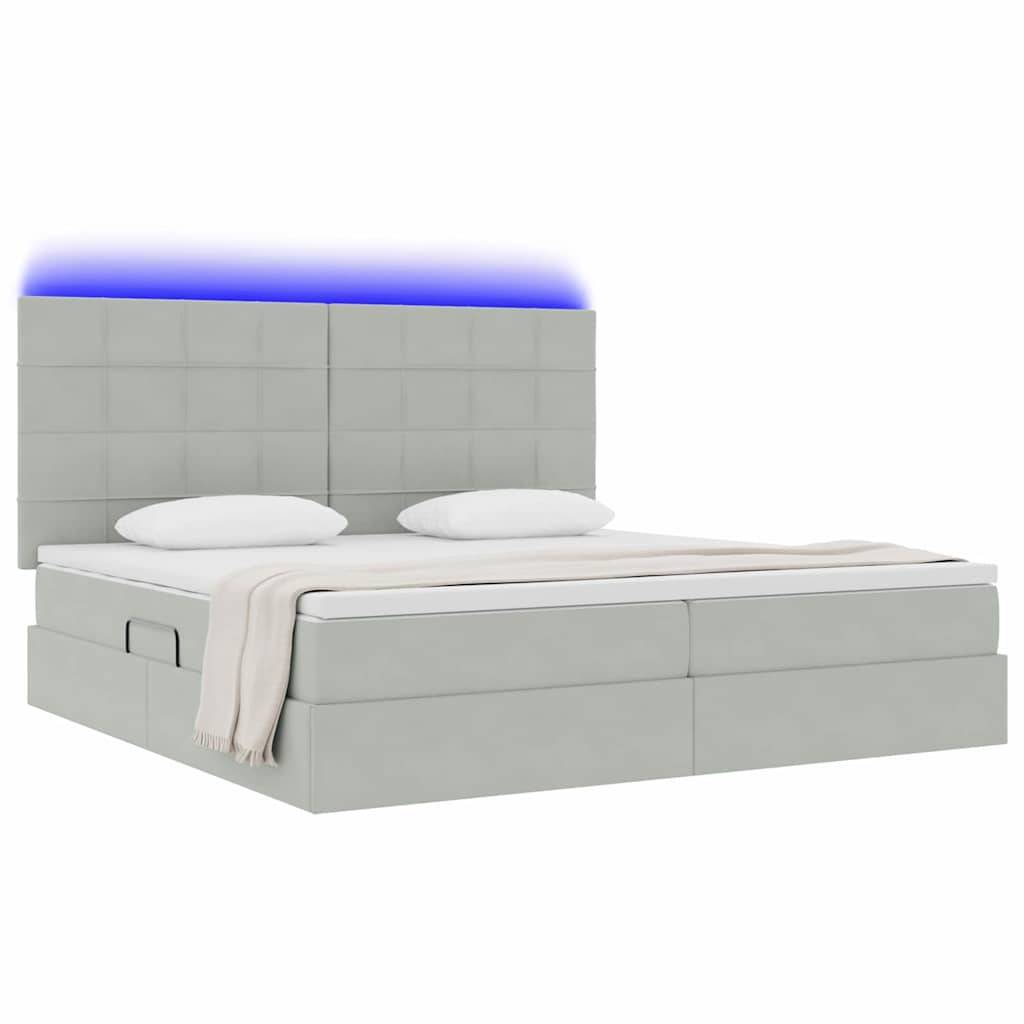 vidaXL LED-Speicherbett mit Matratze Hellgrau 200 x 200 cm Samt