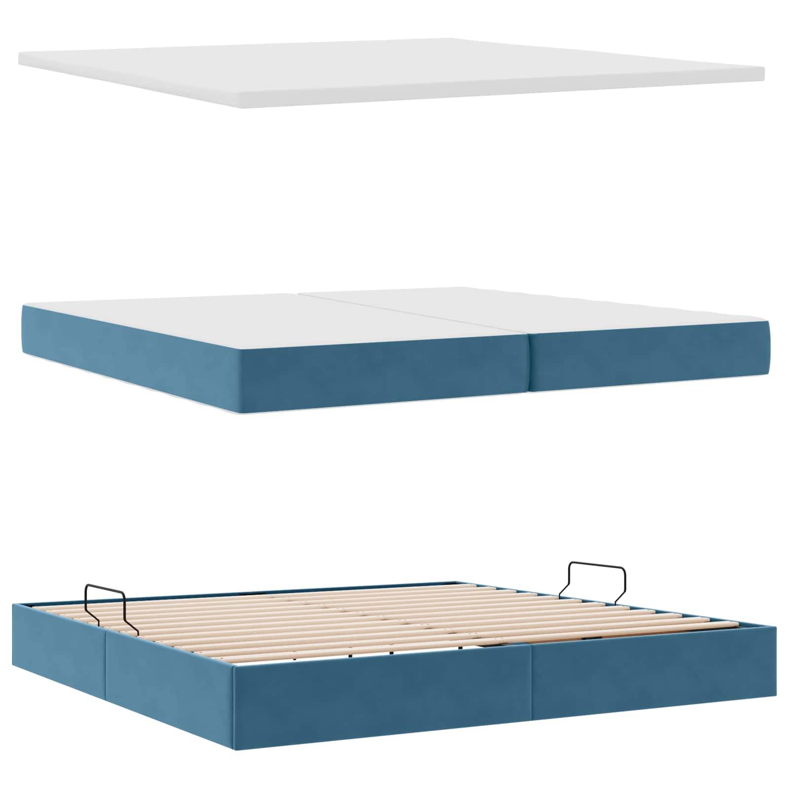 vidaXL LED-Speicherbett mit Matratze Dunkelblau 200 x 200 cm Samt