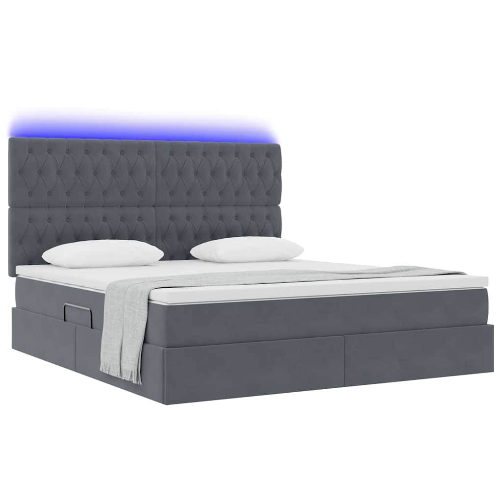 vidaXL LED-Speicherbett mit Matratze Dunkelgrau 160 x 200 cm Samt