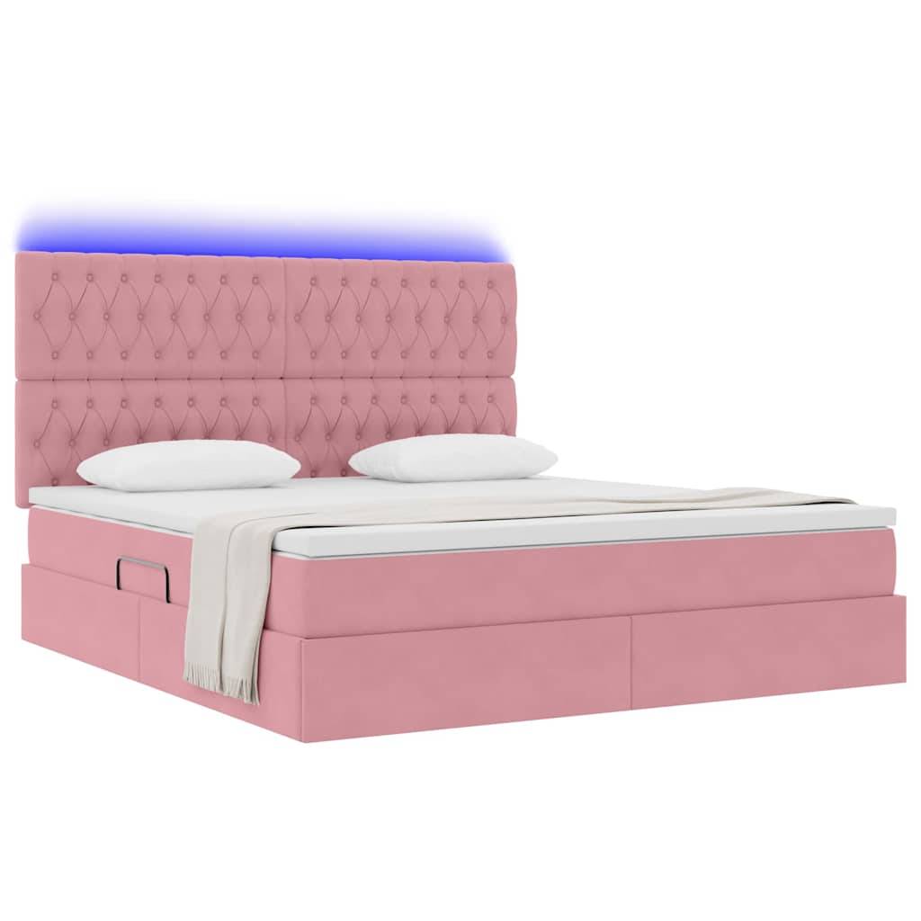 vidaXL LED-Speicherbett mit Matratze Rosa 160 x 200 cm Samt