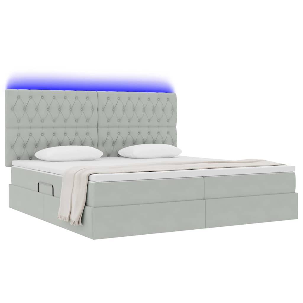 vidaXL LED-Speicherbett mit Matratze Hellgrau 200 x 200 cm Samt