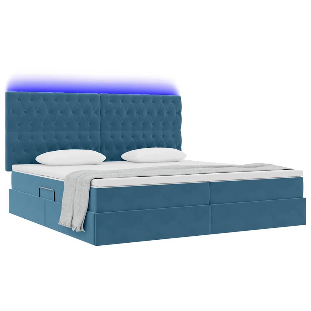 vidaXL LED-Speicherbett mit Matratze Dunkelblau 200 x 200 cm Samt
