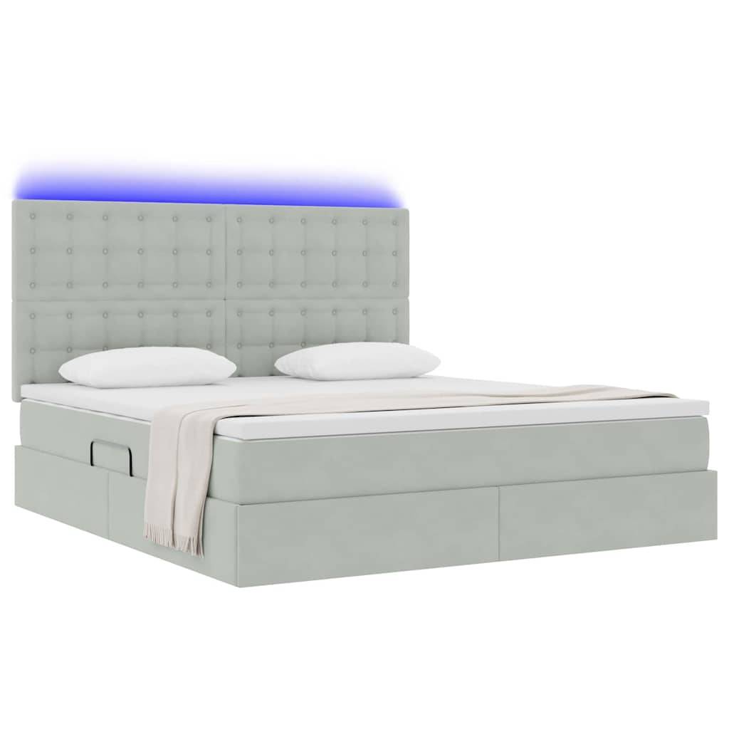 vidaXL LED-Speicherbett mit Matratze Hellgrau 160 x 200 cm Samt